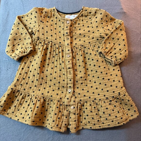 ZARA Girl's Mustard Polka Dot Cold Weather Dress 2-3 years (24-36 months)(3T) - Picture 1 of 2